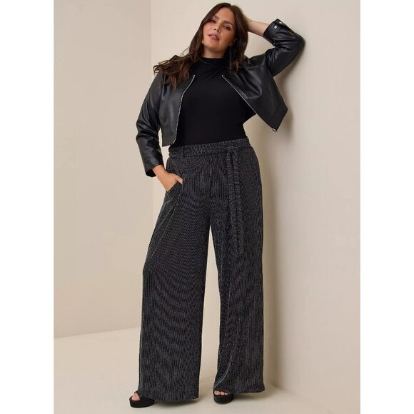 Torrid Pull-On Wide Leg Stretch Lurex High-Rise Pant in Glitter Stripe sz Large - Picture 8 of 10